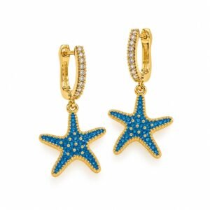 Aritos Dorados con Estrella de Mar Azul