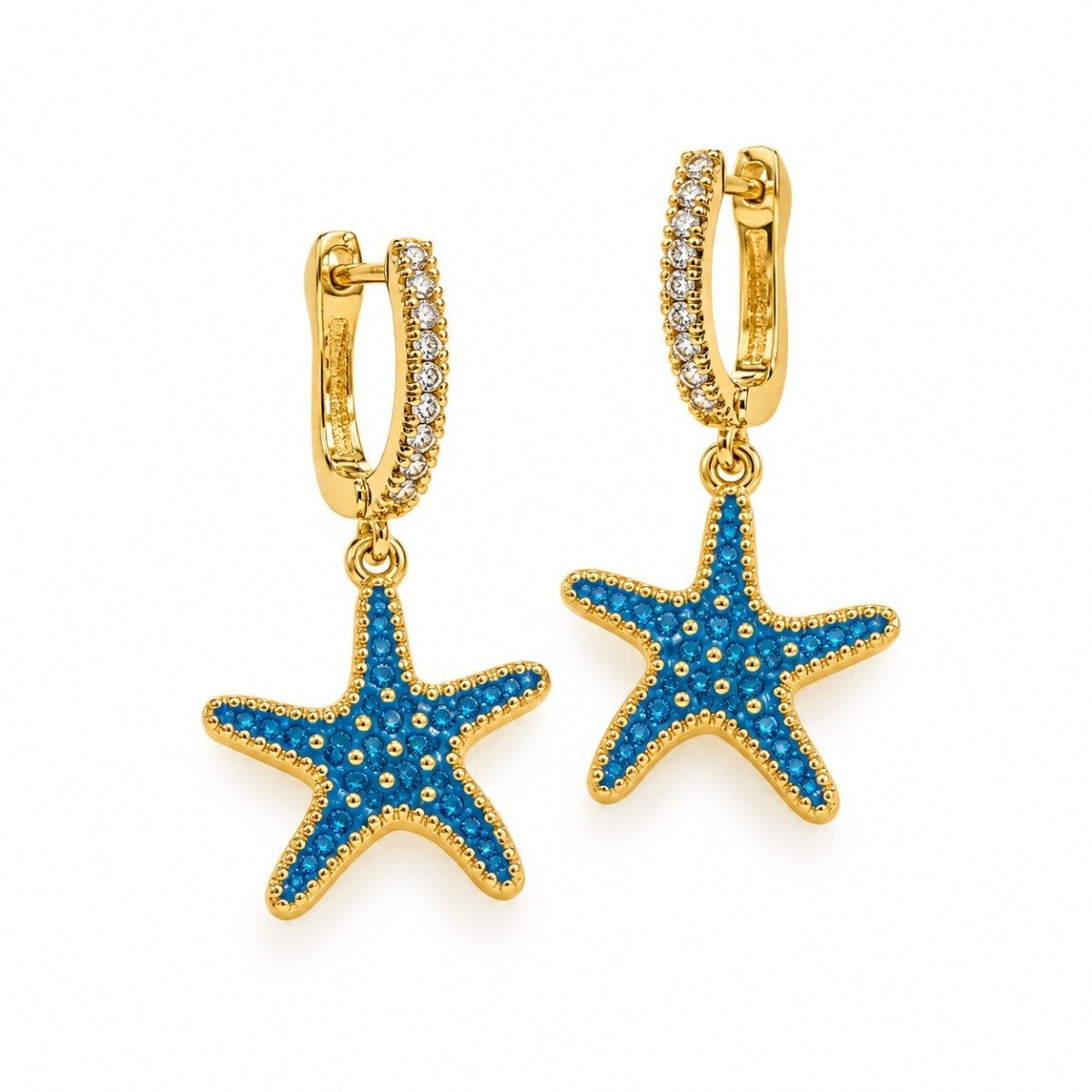 Aritos Dorados con Estrella de Mar Azul