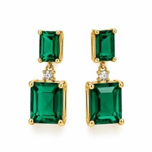 Aritos Dorados con Circonia Verde Rectangular