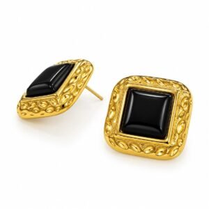 Aritos Dorados Cuadrados con Centro Negro