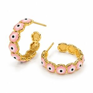 Aritos dorados con ojo turco rosa