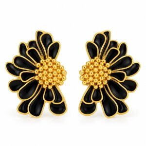Aretes florales negros con detalles dorados