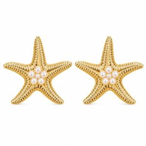 Aritos dorados estrella de mar con detalles perlados