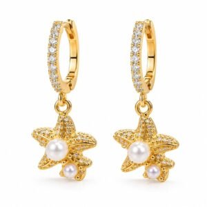 Aritos dorados con estrella de mar y circonias