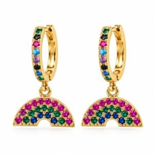 Aritos dorados con dije multicolor
