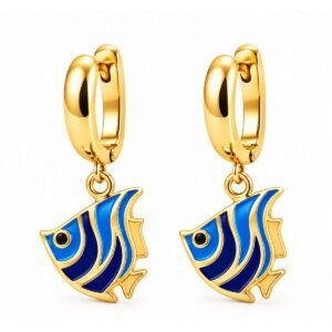 Aritos colgantes de pez azul