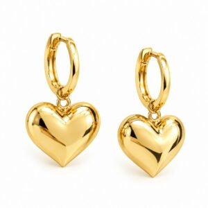 Aritos dorados con corazón liso colgante