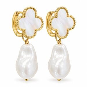Aritos colgantes trébol blanco