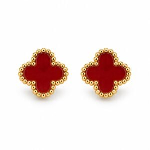 Aritos trébol rojo con borde dorado