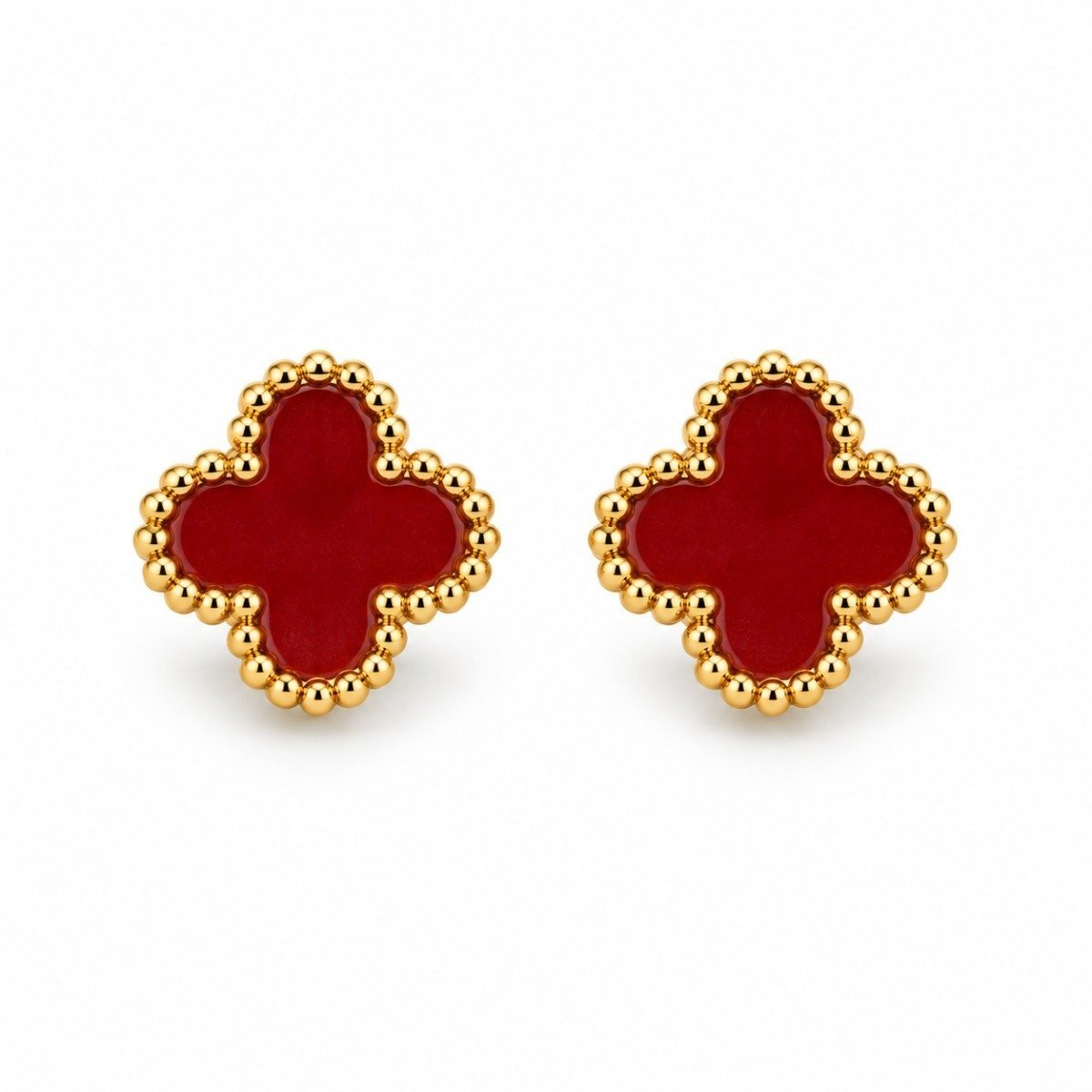 Aritos trébol rojo con borde dorado