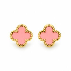 Aritos trébol rosa con borde dorado