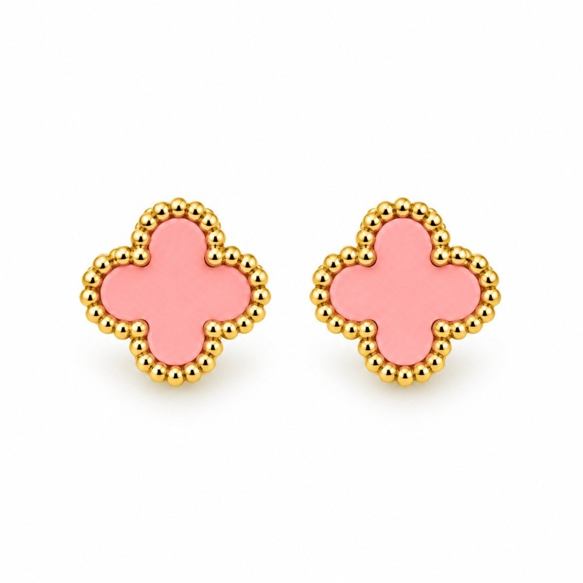 Aritos trébol rosa con borde dorado