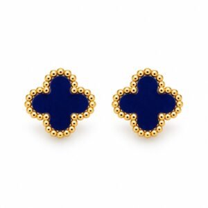 Aritos trébol azul con borde dorado