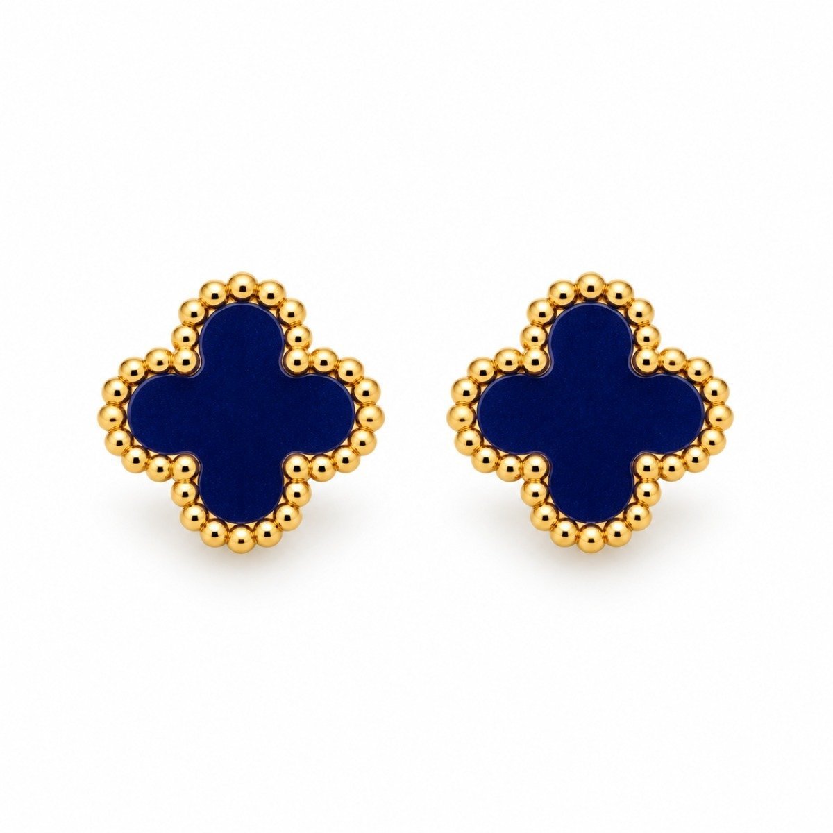 Aritos trébol azul con borde dorado