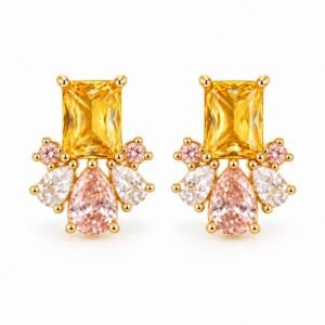 Aritos dorados con circonias amarillas y rosadas