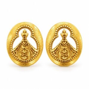 Aritos dorados ovalados con figura religiosa
