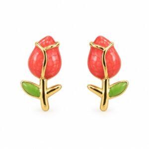Aritos de rosas rosa con hojas verdes