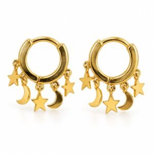 Aretes de argolla dorados con estrellas y lunas