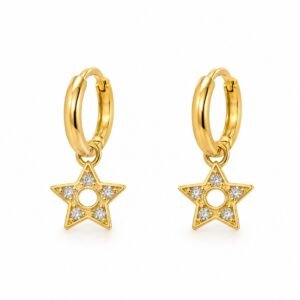 Aretes de argolla dorados con estrellas y circonias