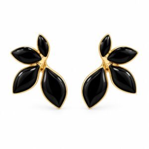 Aritos florales negros con bordes dorados