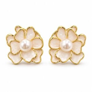 Aritos florales nacarados con perla central
