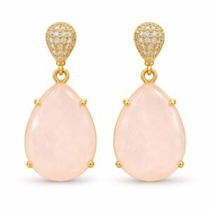 Aritos dorados con gotas rosadas y circonias