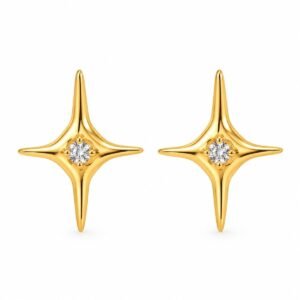 Aritos dorados de estrella de cuatro puntas con circonia