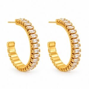 Aritos dorados de argolla con circonias rectangulares