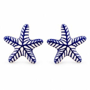 Aritos de estrella de mar azul y blanco