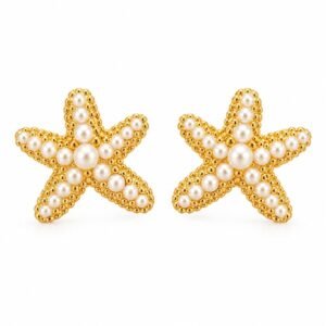 Aritos de estrella de mar dorados con perlas decorativas