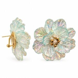 Aritos de Flor Tornasolada con Centro Dorado