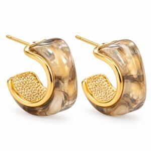 Aritos de Argolla Dorados con Diseño Marmoleado
