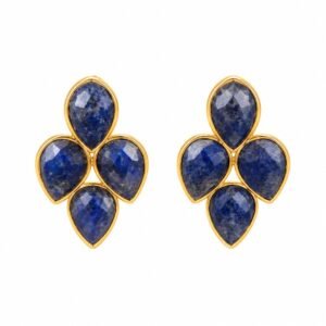 Aritos dorados con cuatro gotas azul oscuro