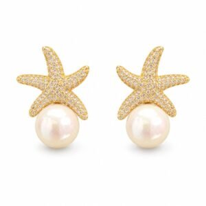 Aritos dorados de estrella de mar con perlas
