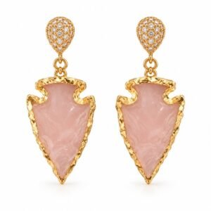 Aretes colgantes dorados con puntas rosadas y circonias