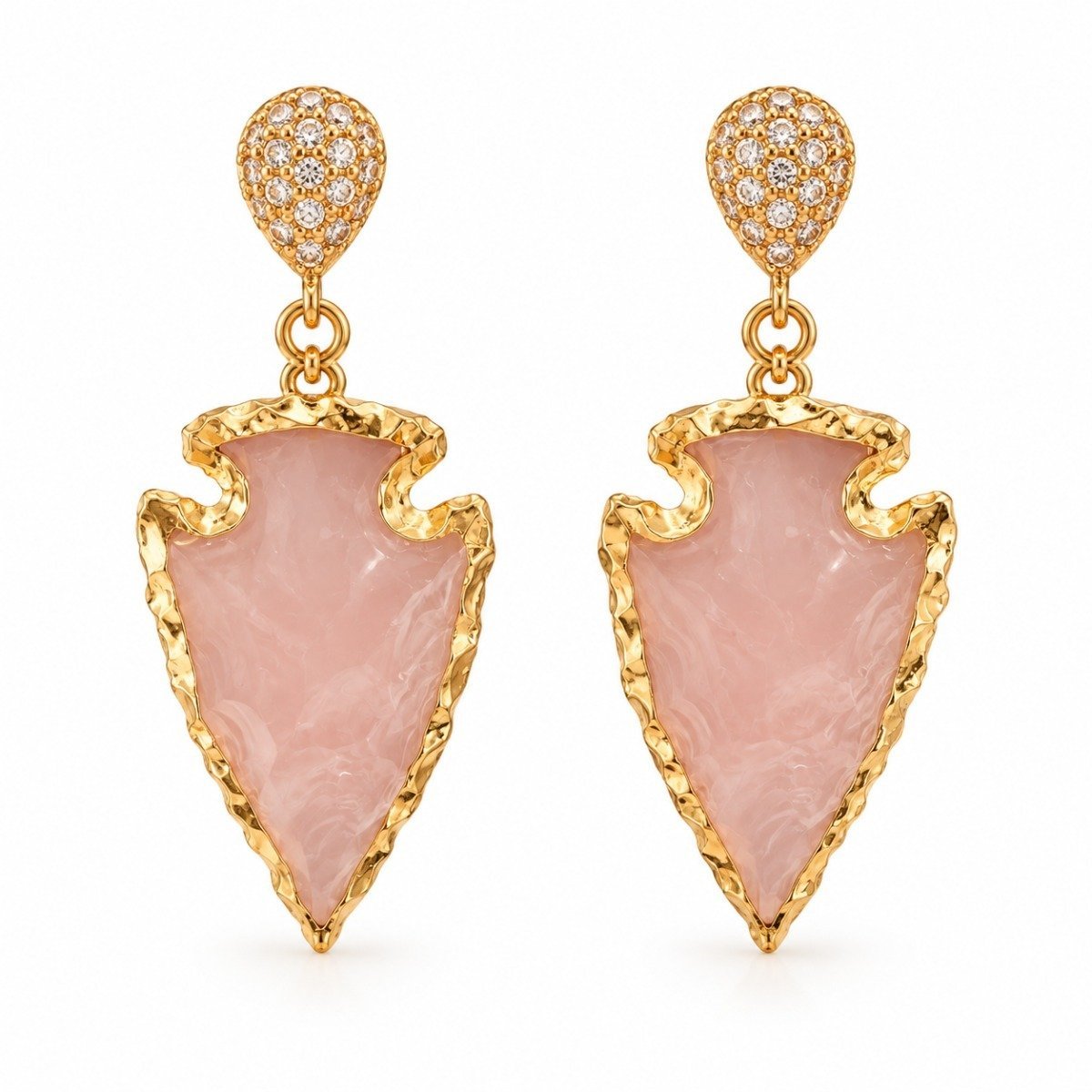 Aretes colgantes dorados con puntas rosadas y circonias