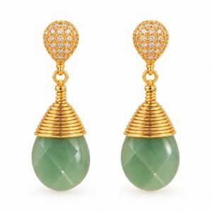 Aretes dorados con gotas verdes y circonias