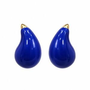 Aritos azul rey en forma de gota con punta dorada