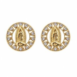 Aritos dorados circulares de Virgen con circonias