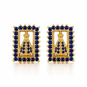 Aretes rectangulares de Virgen con circonias azules