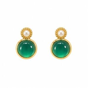 Aritos dorados con círculo verde y detalle blanco