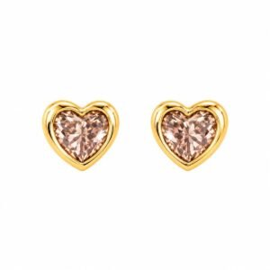 Aritos dorados de corazón con circonias rosa claro