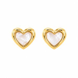 Aritos dorados de corazón con centro blanco