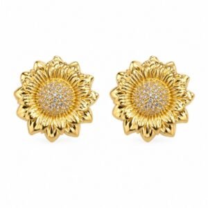 Aritos dorados de girasol con circonias