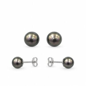 Aritos de bolita metálica gris oscuro
