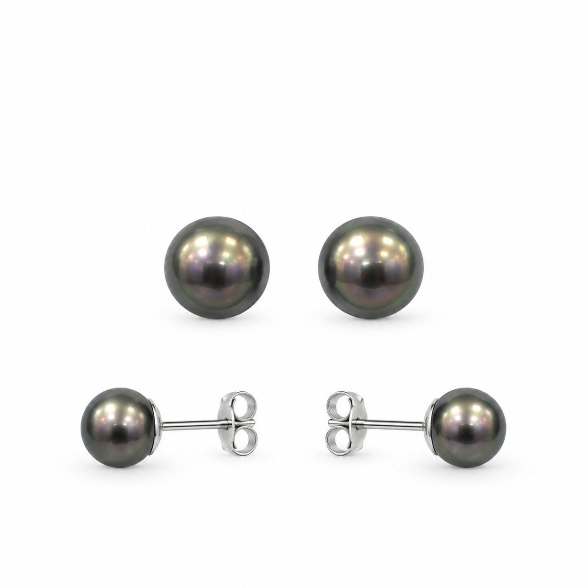 Aritos de bolita metálica gris oscuro