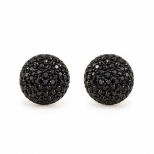 Aritos negros redondos con textura de circonias