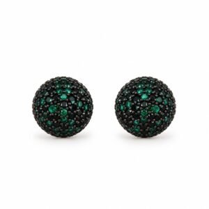 Aritos redondos negros con circonias verde oscuro