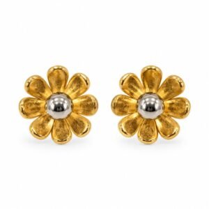 Aritos de flor dorada con centro plateado