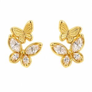 Aritos dorados de doble mariposa con circonias